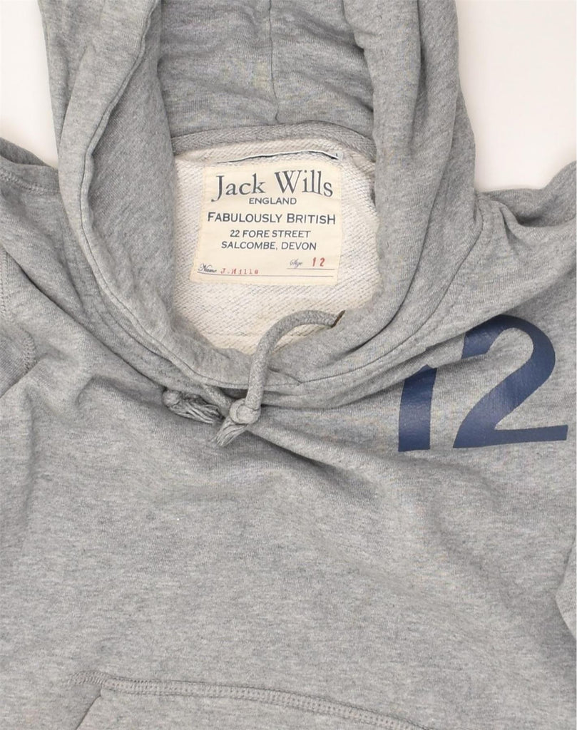 JACK WILLS Womens Graphic Hoodie Jumper UK 12 Medium Grey Cotton | Vintage Jack Wills | Thrift | Second-Hand Jack Wills | Used Clothing | Messina Hembry 