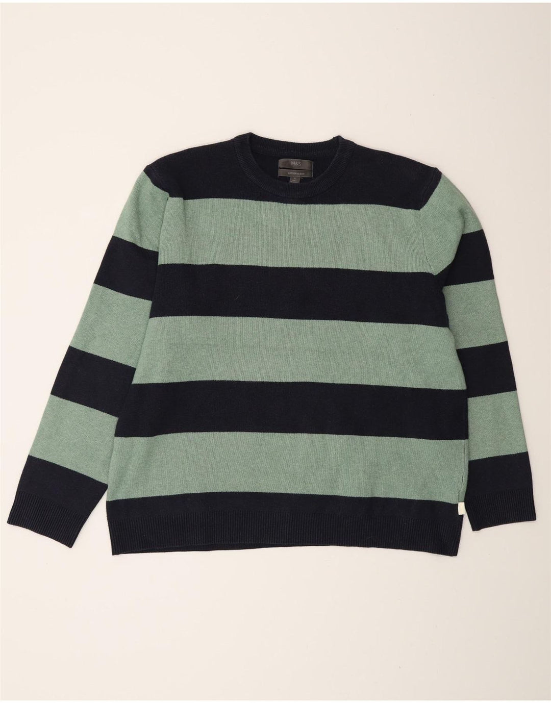 Marks & Spencer Mens Crew Neck Jumper Sweater XL Navy Blue Striped