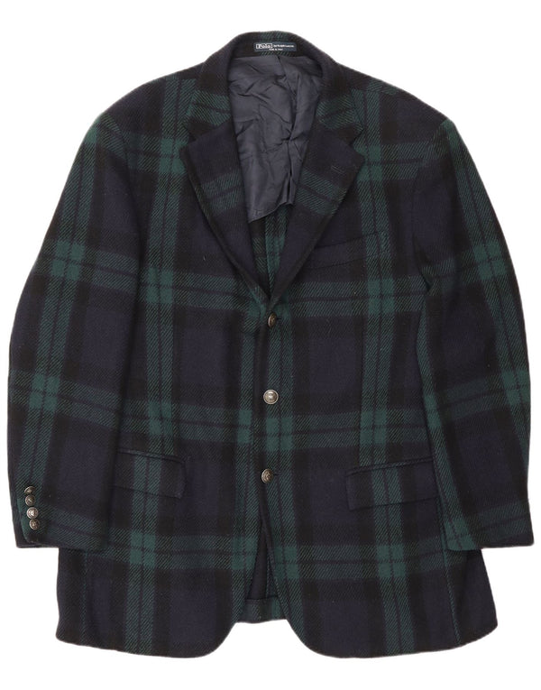 Polo Ralph Lauren Mens 3 Button Blazer Jacket EU 54 2XL Navy Blue Plaid