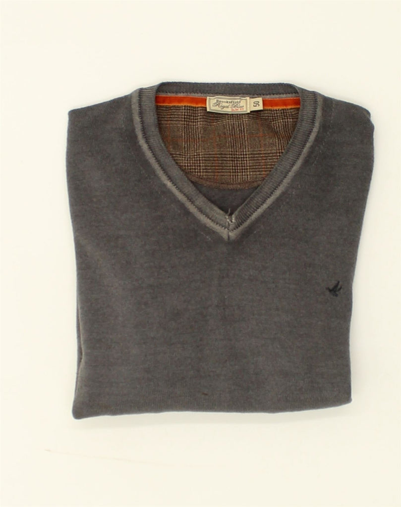 BROOKSFIELD Mens V-Neck Jumper Sweater IT 50 Medium Grey Wool | Vintage Brooksfield | Thrift | Second-Hand Brooksfield | Used Clothing | Messina Hembry 