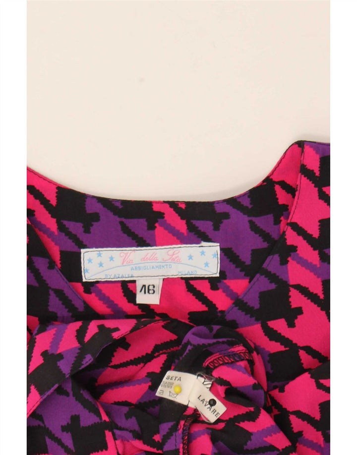 Vintage Womens Oversized Shirt Blouse IT 46 Large Pink Houndstooth Silk