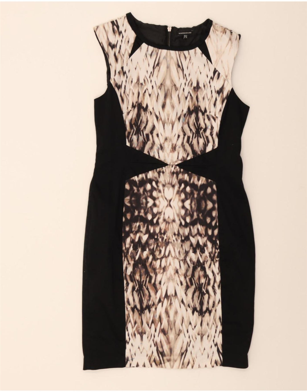 WAREHOUSE Womens Sleeveless Bodycon Dress UK 14 Medium Black Geometric Vintage Warehouse and Second-Hand Warehouse from Messina Hembry 