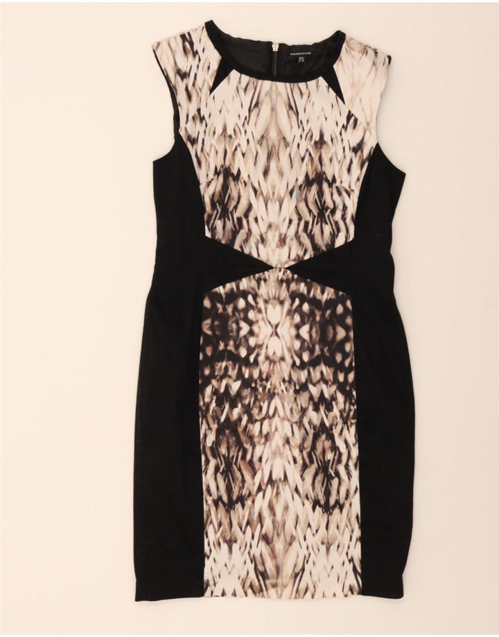 WAREHOUSE Womens Sleeveless Bodycon Dress UK 14 Medium Black Geometric Vintage Warehouse and Second-Hand Warehouse from Messina Hembry 
