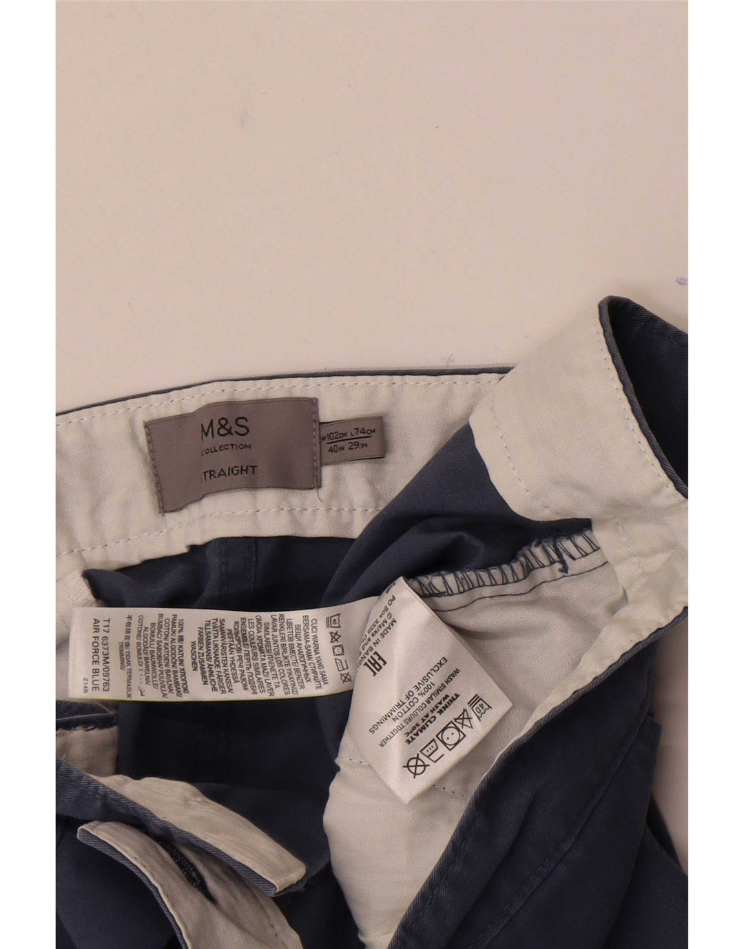 Marks & Spencer Mens Straight Chino Trousers W40 L29 Blue Cotton
