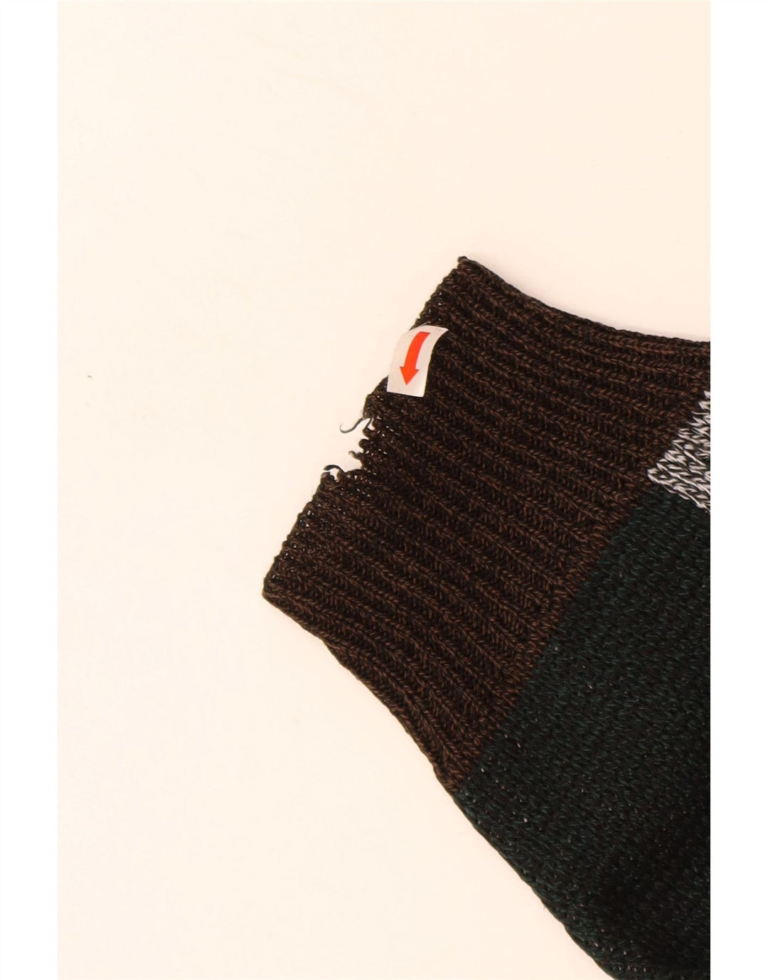 VINTAGE Mens Crew Neck Jumper Sweater XL Brown Colourblock Acrylic