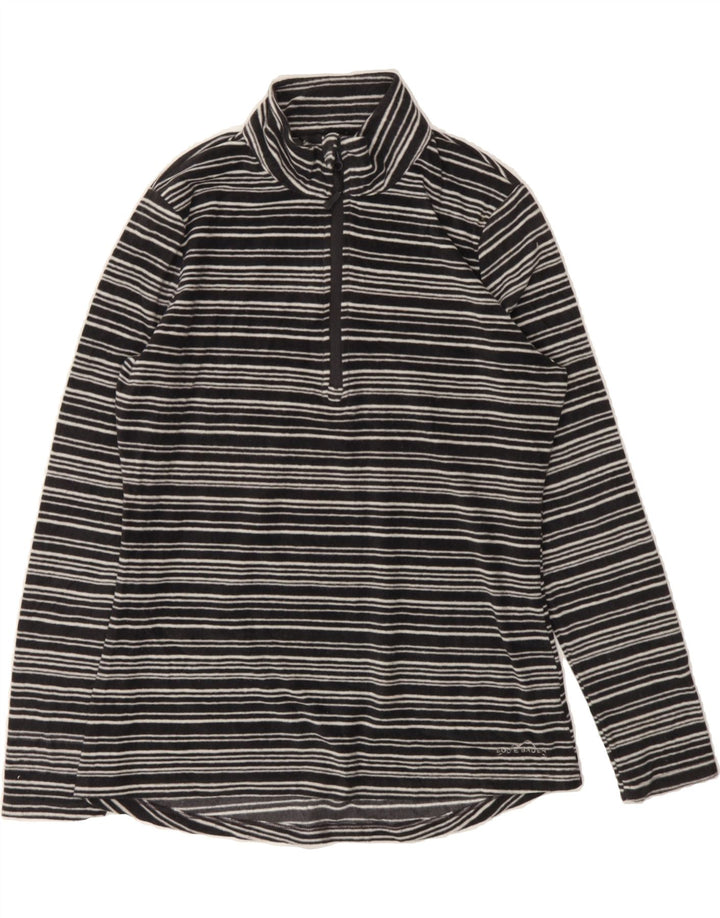 EDDIE BAUER Womens Zip Neck Fleece Jumper UK 14 Medium Black Striped Vintage Eddie Bauer and Second-Hand Eddie Bauer from Messina Hembry 