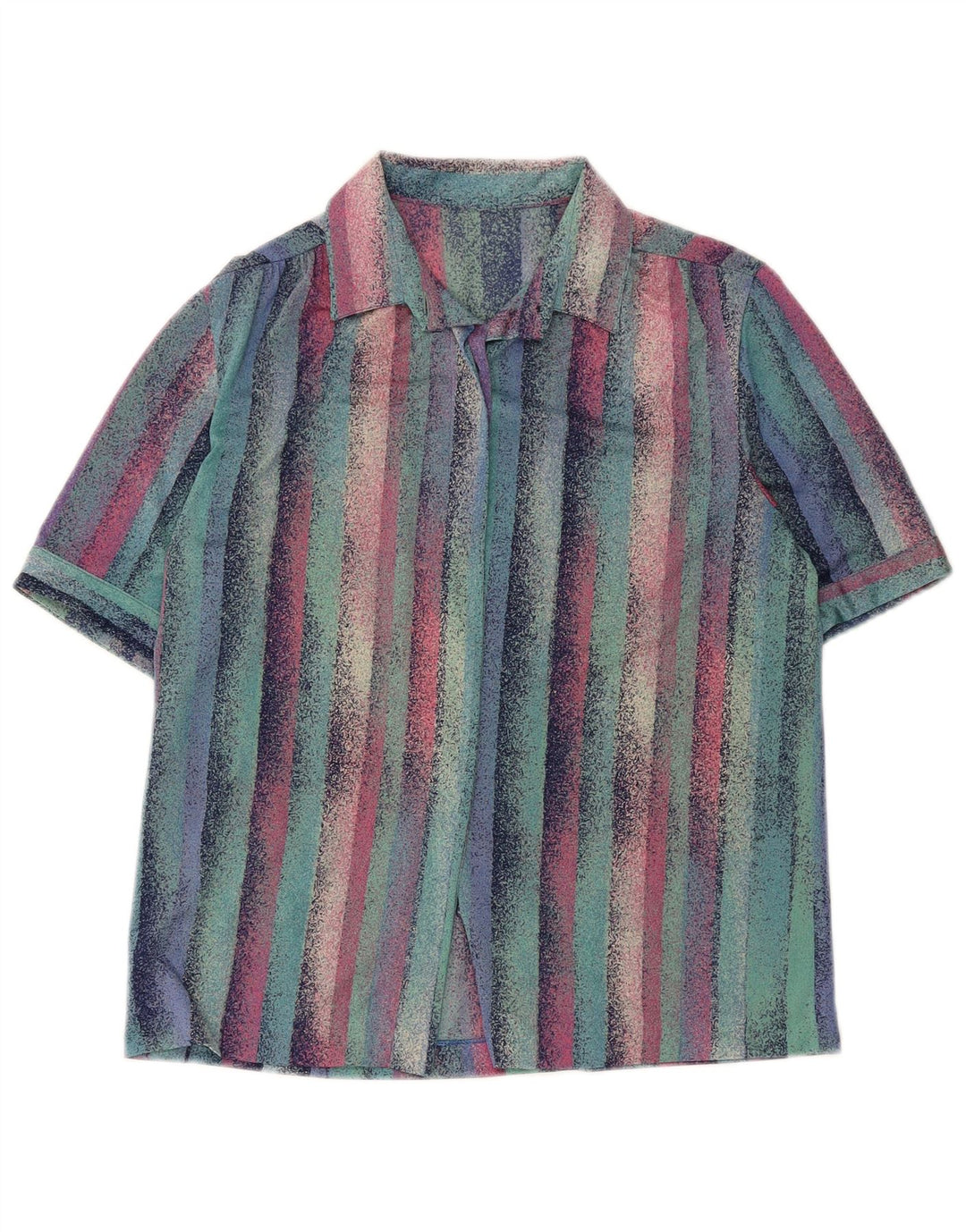 Vintage Womens Short Sleeve Shirt UK 12 Medium Multicoloured Striped Retro