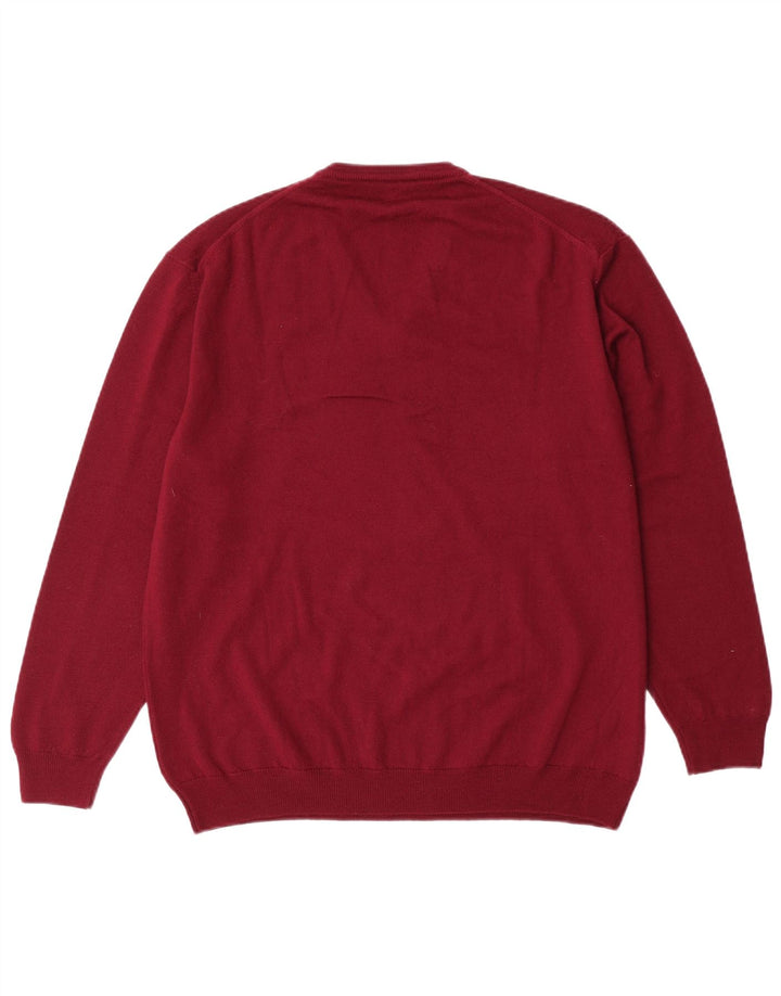 VINTAGE Mens V-Neck Jumper Sweater IT 50 Medium Maroon Virgin Wool