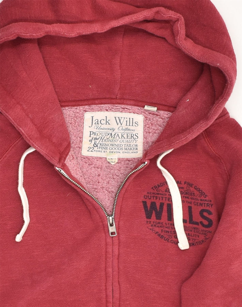 JACK WILLS Womens Zip Hoodie Sweater UK 12 Medium  Red Cotton | Vintage Jack Wills | Thrift | Second-Hand Jack Wills | Used Clothing | Messina Hembry 