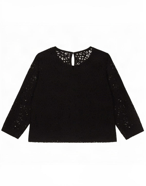 Zara Womens Crop 3/4 Sleeve Lace Blouse Top UK 14 Large Black Floral