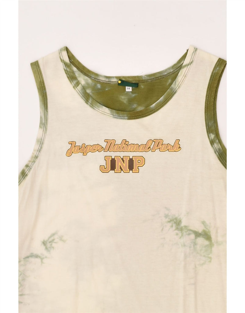 INVICTA Womens Vest Top UK 14 Medium Beige Tie Dye Cotton | Vintage Invicta | Thrift | Second-Hand Invicta | Used Clothing | Messina Hembry 