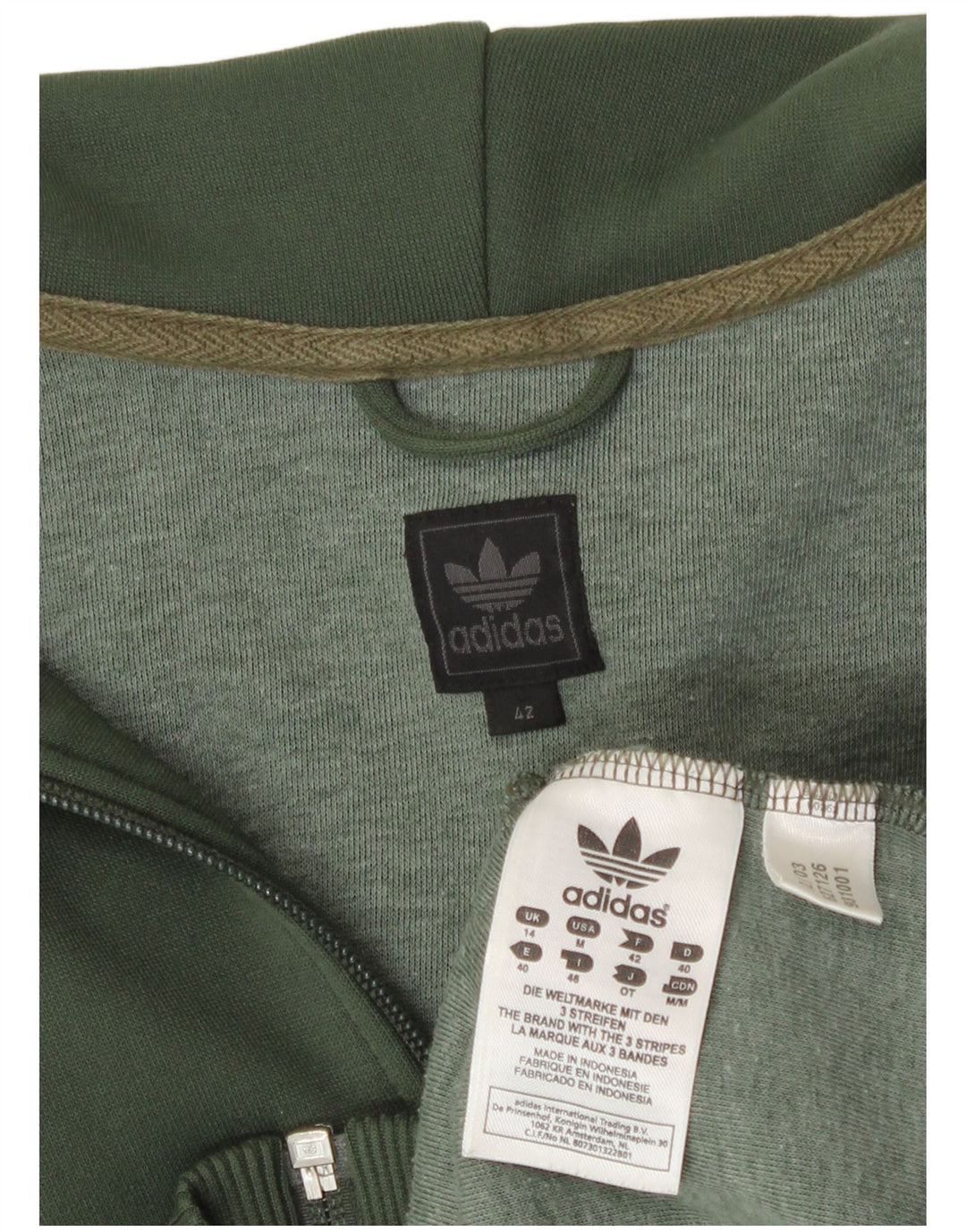 Adidas Womens Zip Hoodie Sweater UK 14 Medium Green Polyester