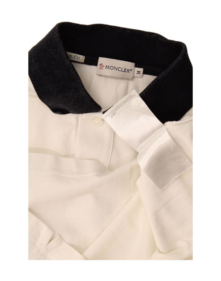 Moncler Mens Slim Fit Polo Shirt Medium White Colourblock Cotton