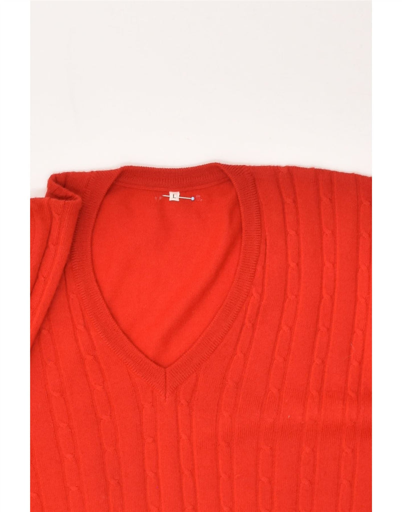 VINTAGE Mens V-Neck Jumper Sweater Large Red Wool | Vintage Vintage | Thrift | Second-Hand Vintage | Used Clothing | Messina Hembry 