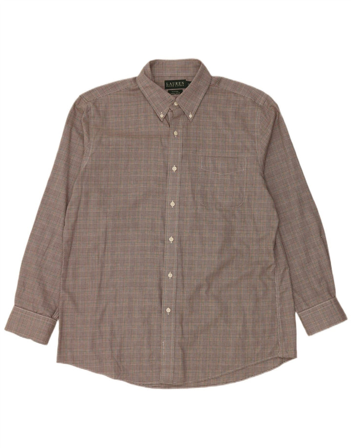 Ralph Lauren Mens Fitted Shirt Size 17 43 XL Brown Houndstooth