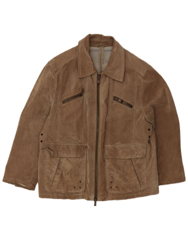 Vintage Mens Suede Jacket IT 50 Large Brown Leather