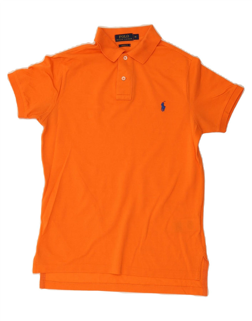 POLO RALPH LAUREN Mens Custom Fit Polo Shirt Medium Orange Cotton Vintage Polo Ralph Lauren and Second-Hand Polo Ralph Lauren from Messina Hembry 