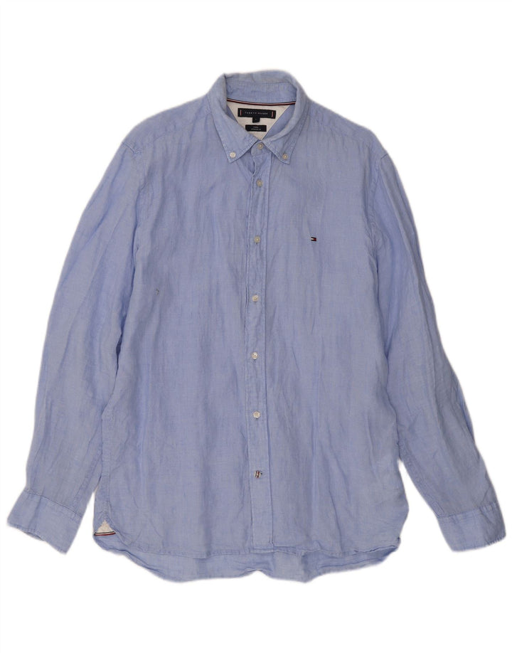 TOMMY HILFIGER Mens Regular Fit Shirt Large Blue Linen