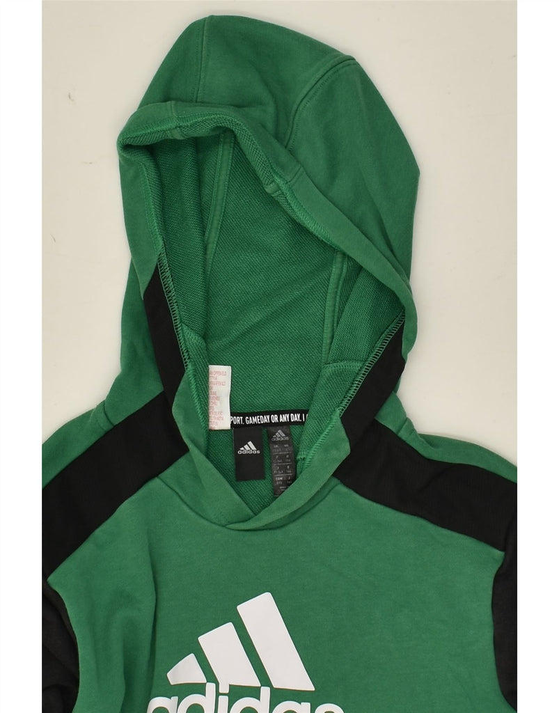 ADIDAS Boys Graphic Hoodie Jumper 13-14 Years Large   Green Colourblock | Vintage Adidas | Thrift | Second-Hand Adidas | Used Clothing | Messina Hembry 