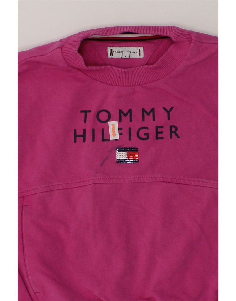 TOMMY HILFIGER Girls Graphic Sweatshirt Jumper 3-4 Years Pink Cotton | Vintage Tommy Hilfiger | Thrift | Second-Hand Tommy Hilfiger | Used Clothing | Messina Hembry 