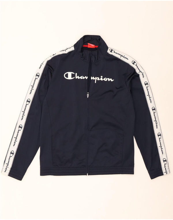 Champion Boys Tracksuit Top Jacket 15-16 Years 2XL Navy Blue Colourblock