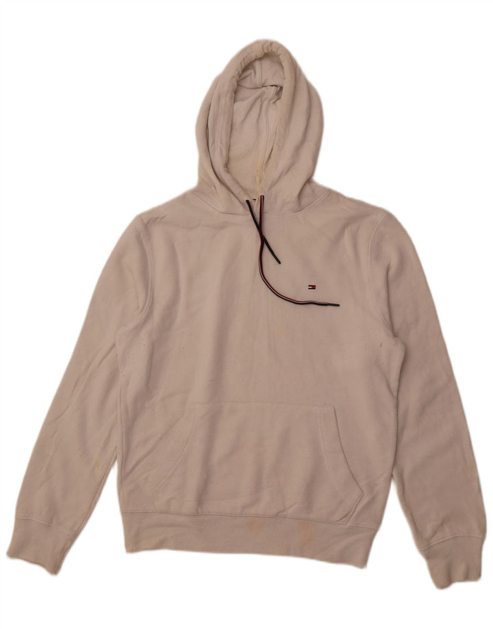 TOMMY HILFIGER Mens Hoodie Jumper Small Off White Cotton