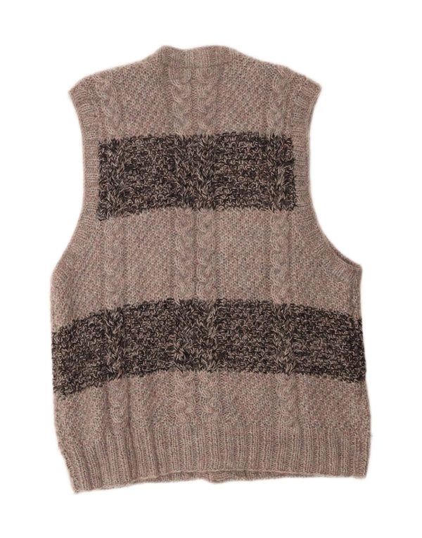 Vintage Mens Sleeveless Cardigan Sweater Large Grey Colourblock