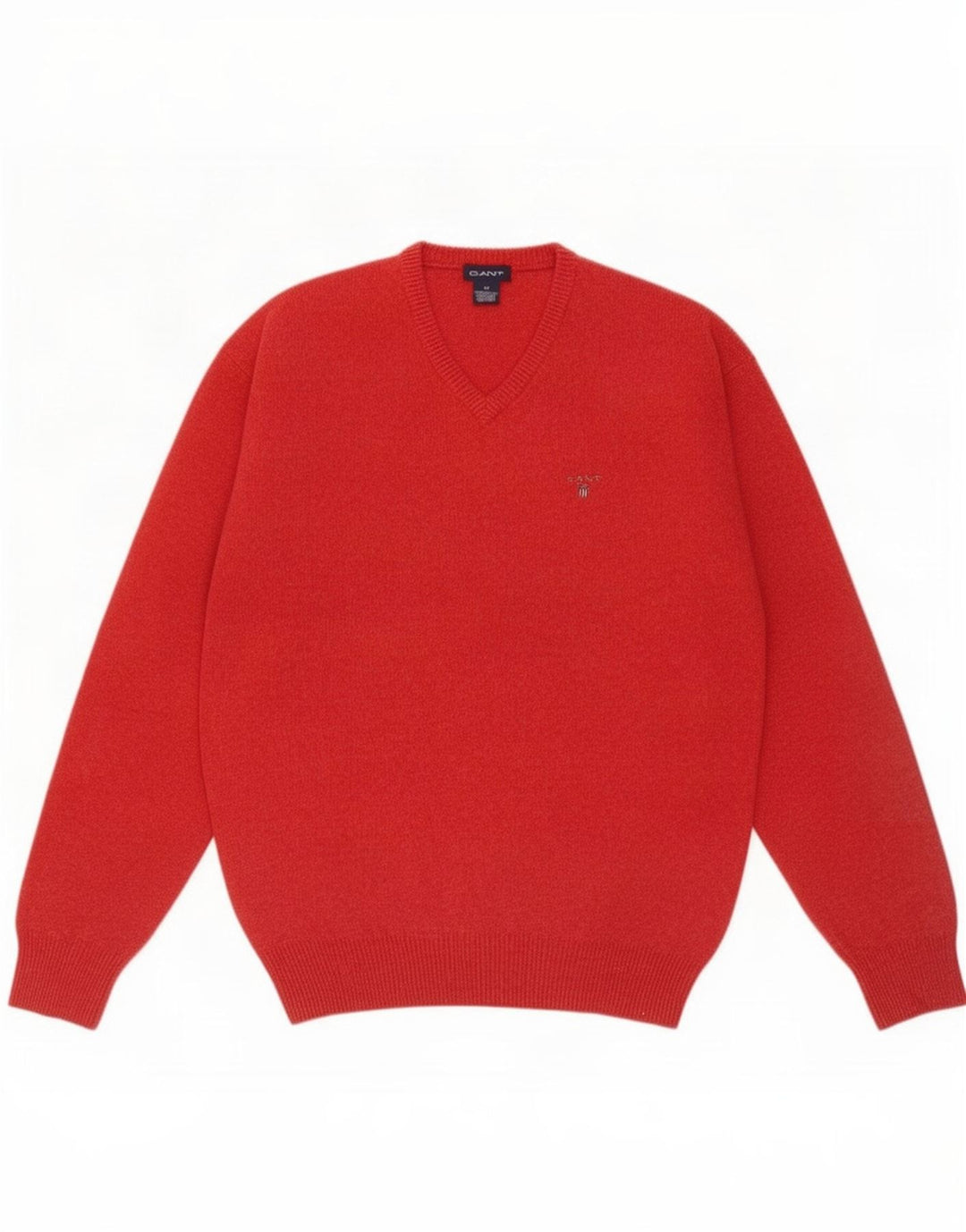 Gant Mens V-Neck Jumper Sweater Medium Red Lambswool