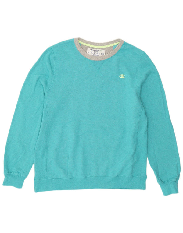 Champion Womens Sweatshirt Jumper UK 18 XL Turquoise Colourblock Cotton