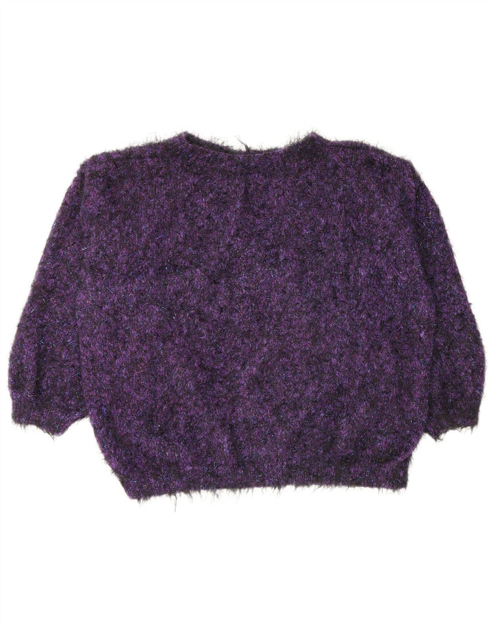 VINTAGE Womens Boat Neck Jumper Sweater UK 16 Large Purple Flecked