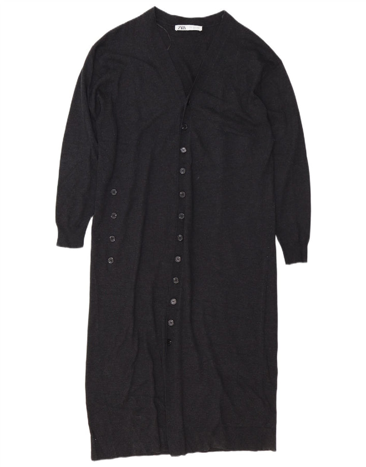 Zara Womens Longline Oversized Cardigan Sweater UK 10 Small Grey Polyester