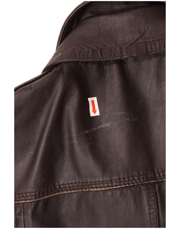 Superdry Mens Military Leather Jacket UK 40 Large Brown Leather