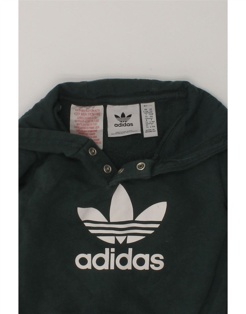 ADIDAS Baby Boys Graphic Hoodie Jumper 6-9 Months Green Cotton | Vintage Adidas | Thrift | Second-Hand Adidas | Used Clothing | Messina Hembry 