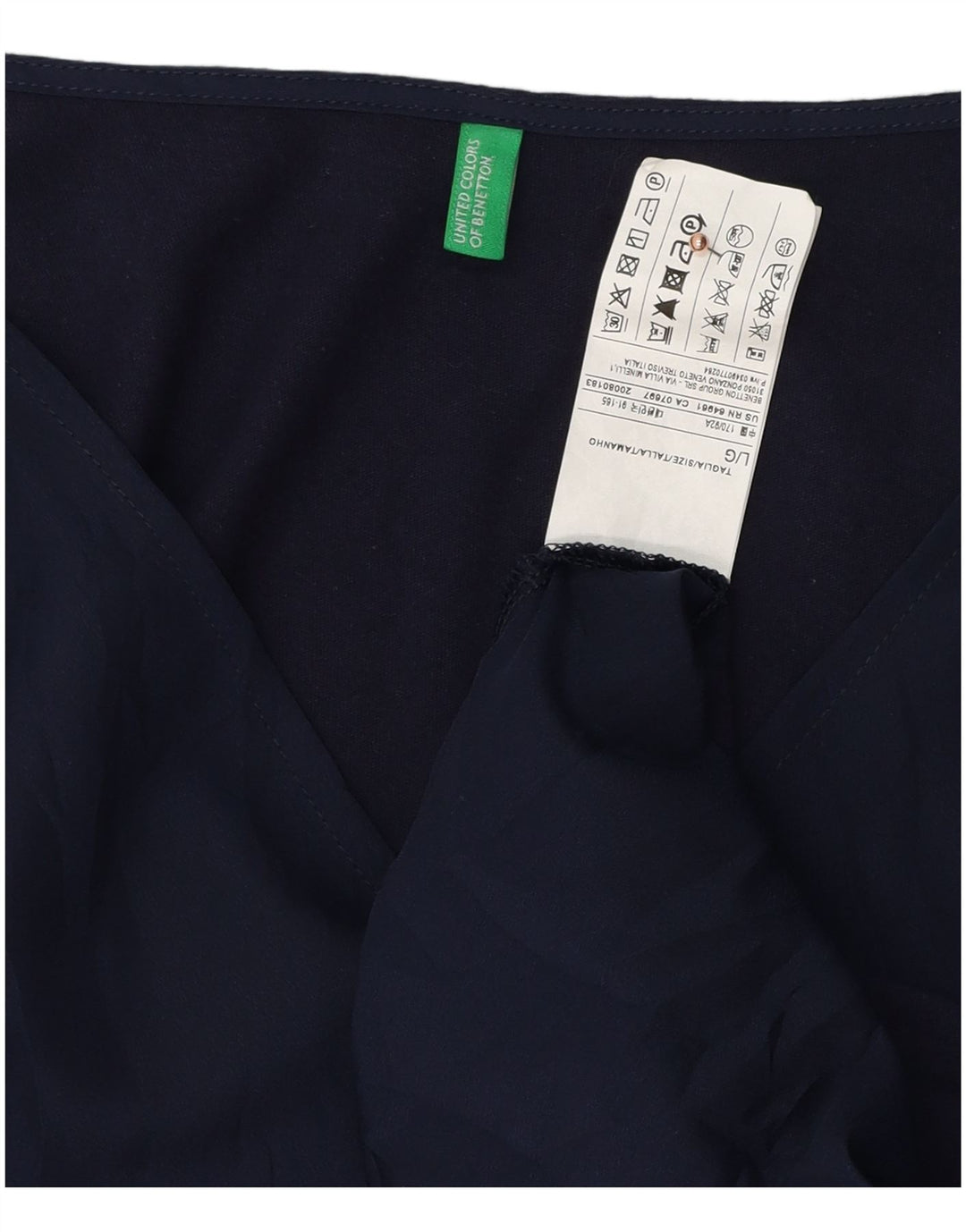 BENETTON Womens Top 3/4 Sleeve UK 16 Large Navy Blue Cotton