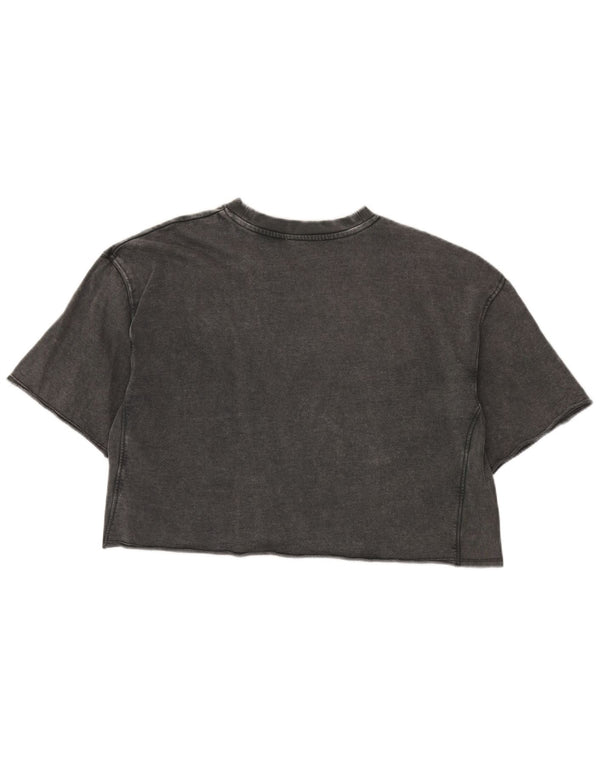 Zara Womens Crop Oversized T-Shirt Top UK 10 Small Grey Cotton