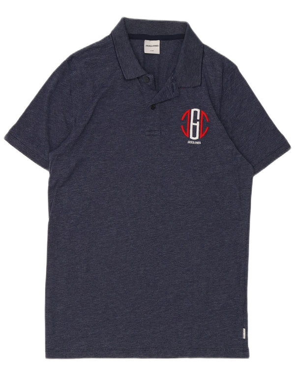 Jack & Jones Mens Graphic Polo Shirt Medium Navy Blue Flecked Cotton