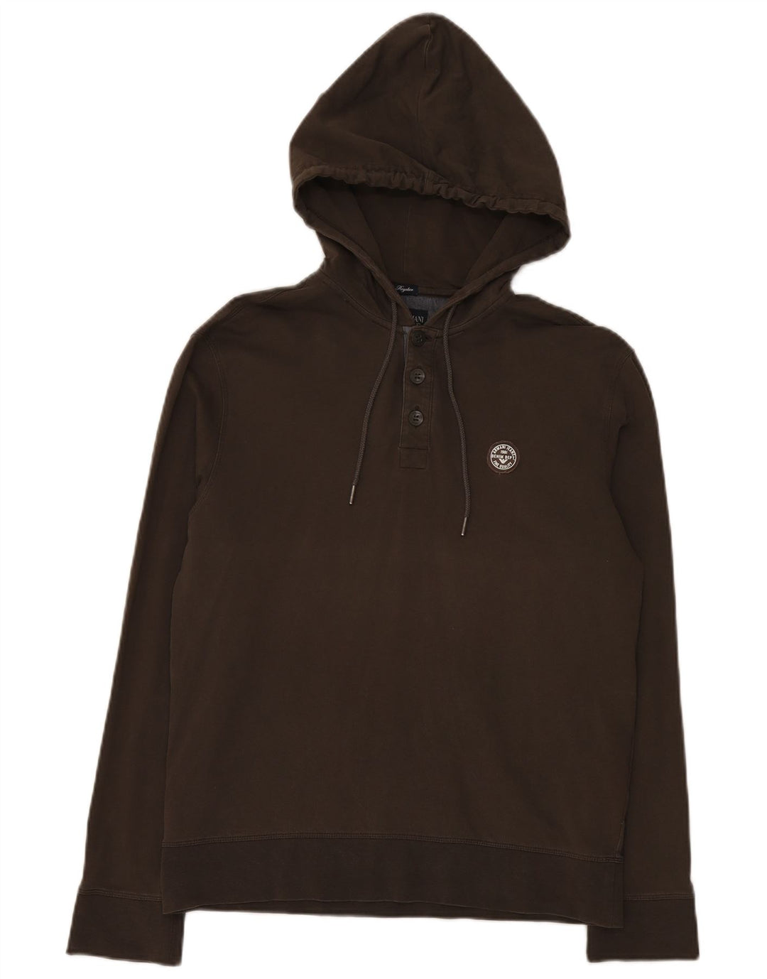 Armani Jeans Mens Regular Fit Button Neck Hoodie Jumper Medium Khaki Cotton