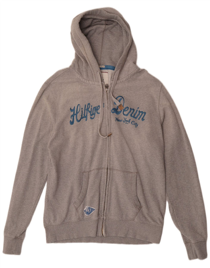 Tommy Hilfiger Mens Graphic Zip Hoodie Sweater 2XL Grey