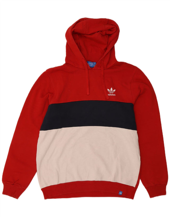 ADIDAS Mens Hoodie Jumper Medium Red Colourblock Cotton