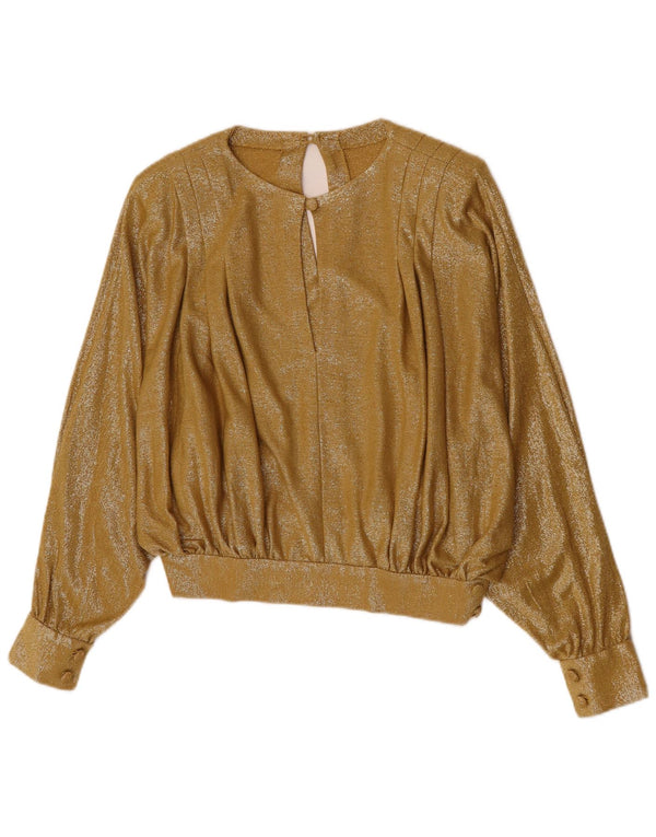 Vintage Womens Crop Long Sleeve Blouse Top UK 12 Medium Gold