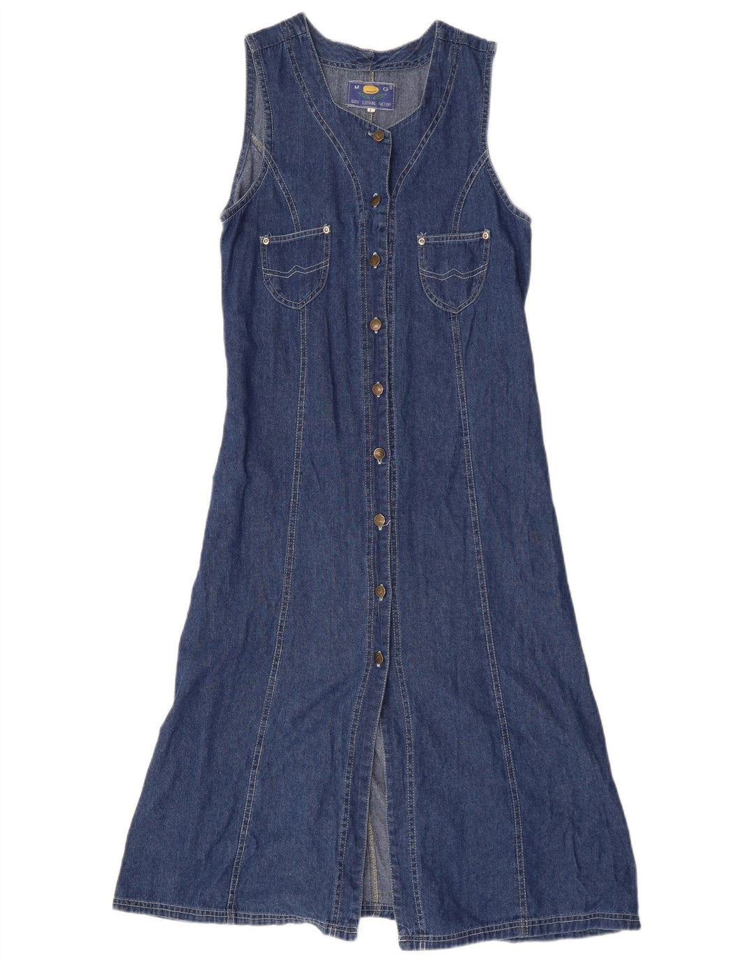 Vintage Womens Sleeveless Denim Dress UK 14 Large Blue Cotton