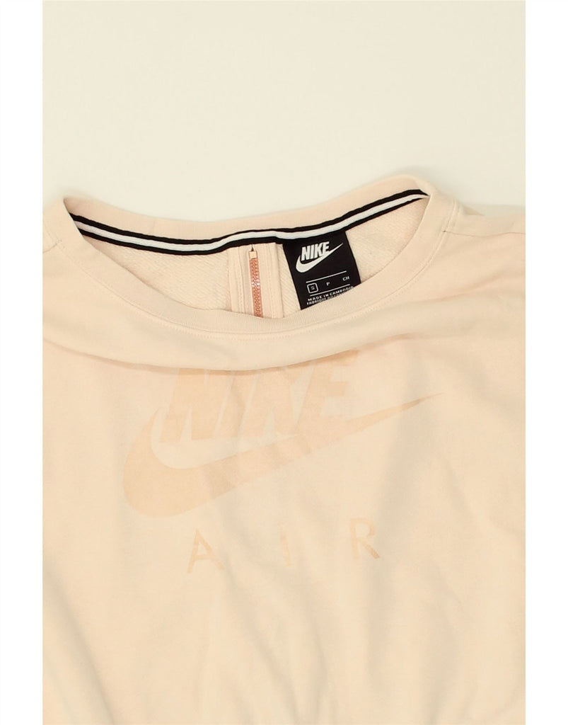 NIKE Womens Crop Graphic Sweatshirt Jumper UK 10 Small Beige Cotton | Vintage Nike | Thrift | Second-Hand Nike | Used Clothing | Messina Hembry 