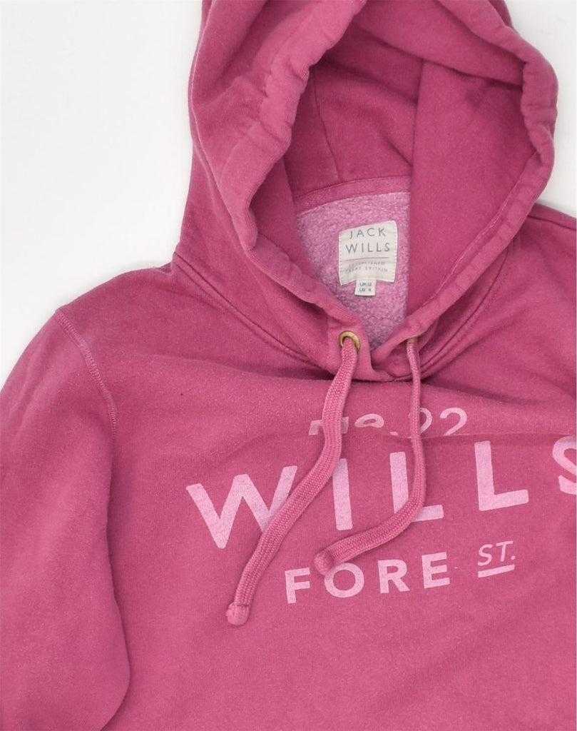 JACK WILLS Womens Graphic Hoodie Jumper UK 12 Medium Pink Cotton | Vintage Jack Wills | Thrift | Second-Hand Jack Wills | Used Clothing | Messina Hembry 