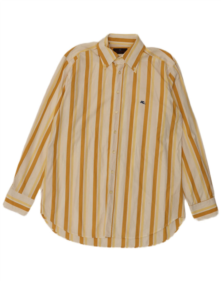 Etro Mens Shirt Size 42 Large Yellow Striped Cotton