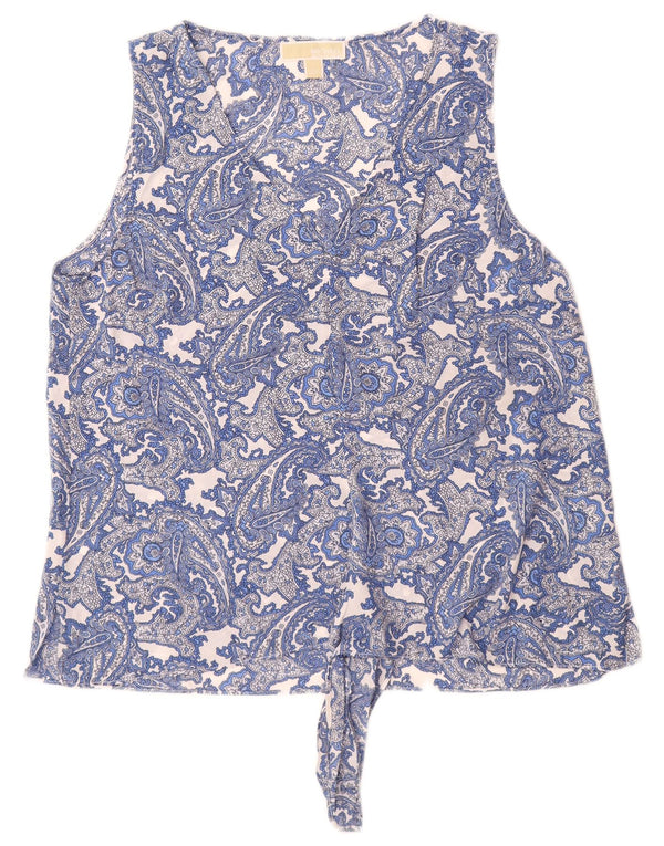 MICHAEL KORS Womens Sleeveless Blouse Top UK 16 Large Blue Paisley