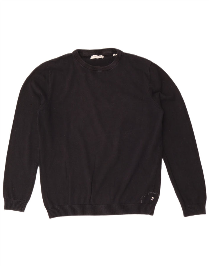 Jack & Jones Mens Crew Neck Jumper Sweater Large Black Cotton