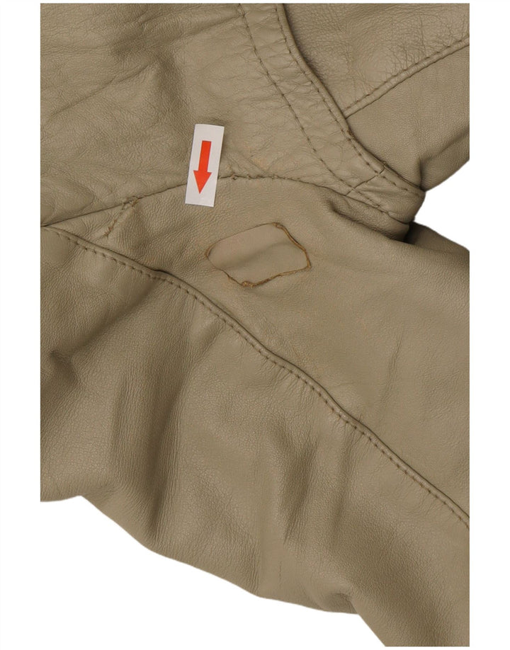 Vintage Womens Leather Coat UK 12 Medium Beige