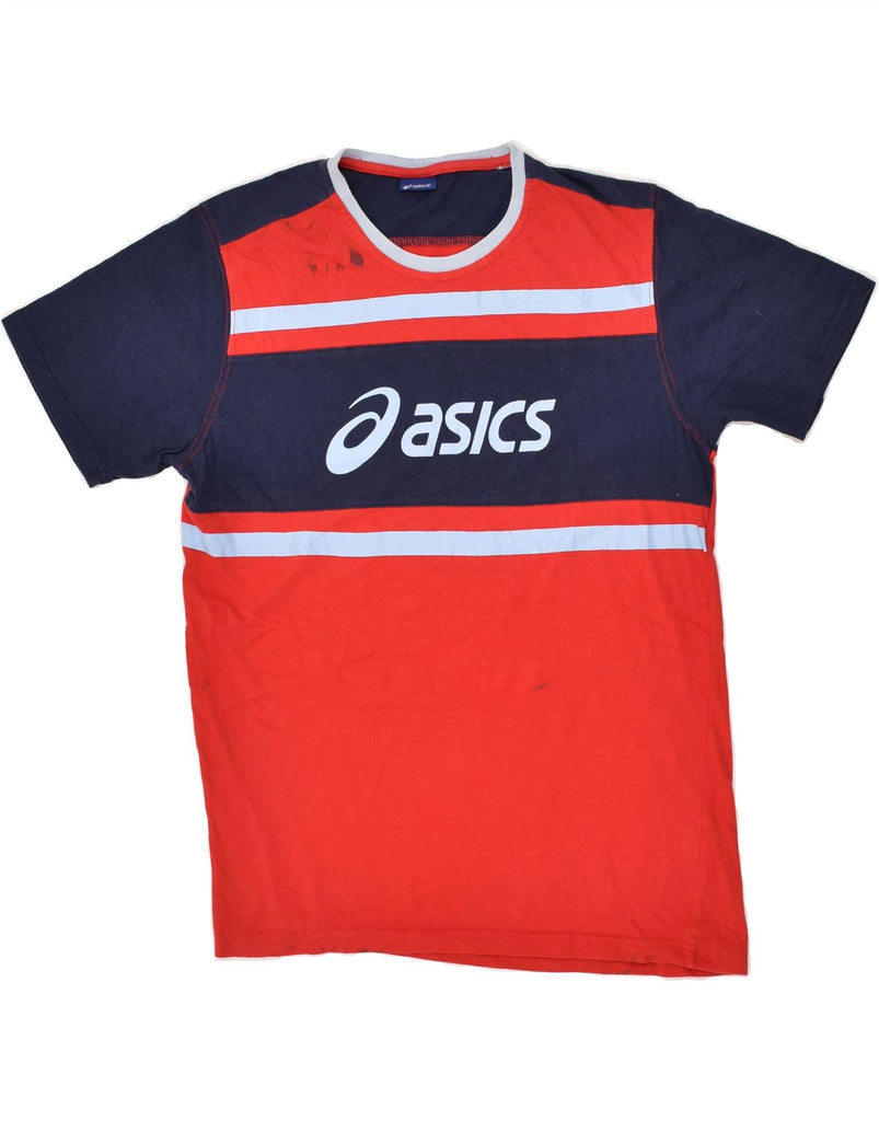 ASICS Mens Graphic T-Shirt Top Medium Red Colourblock Cotton | Vintage Asics | Thrift | Second-Hand Asics | Used Clothing | Messina Hembry 