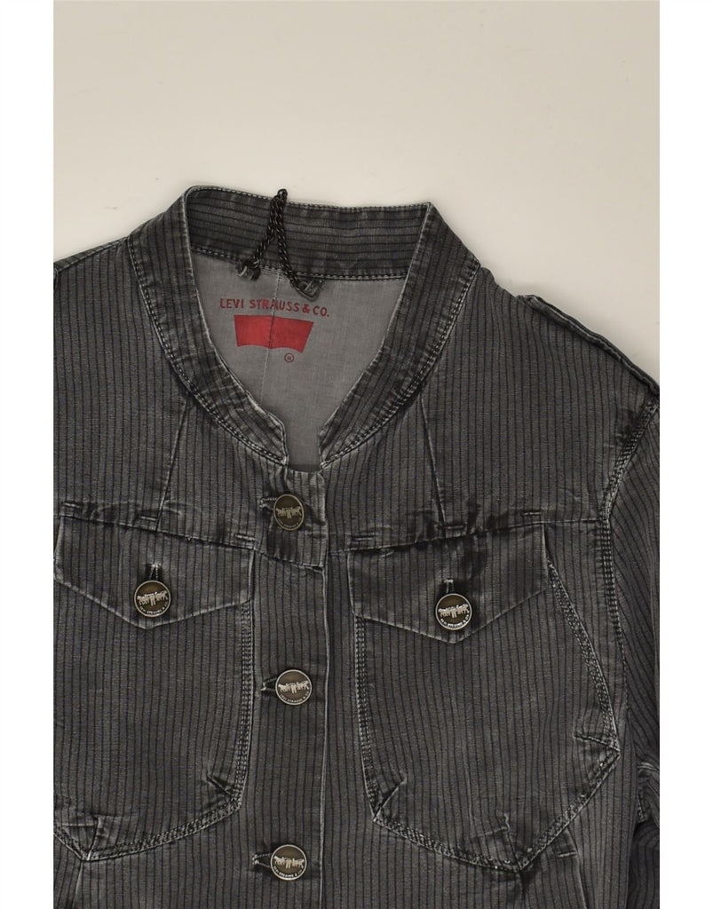 LEVI'S Womens Military Denim Jacket UK 12 Medium Grey Pinstripe Cotton | Vintage Levi's | Thrift | Second-Hand Levi's | Used Clothing | Messina Hembry 