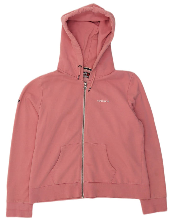 Superdry Womens Zip Hoodie Sweater UK 16 Large Pink Cotton